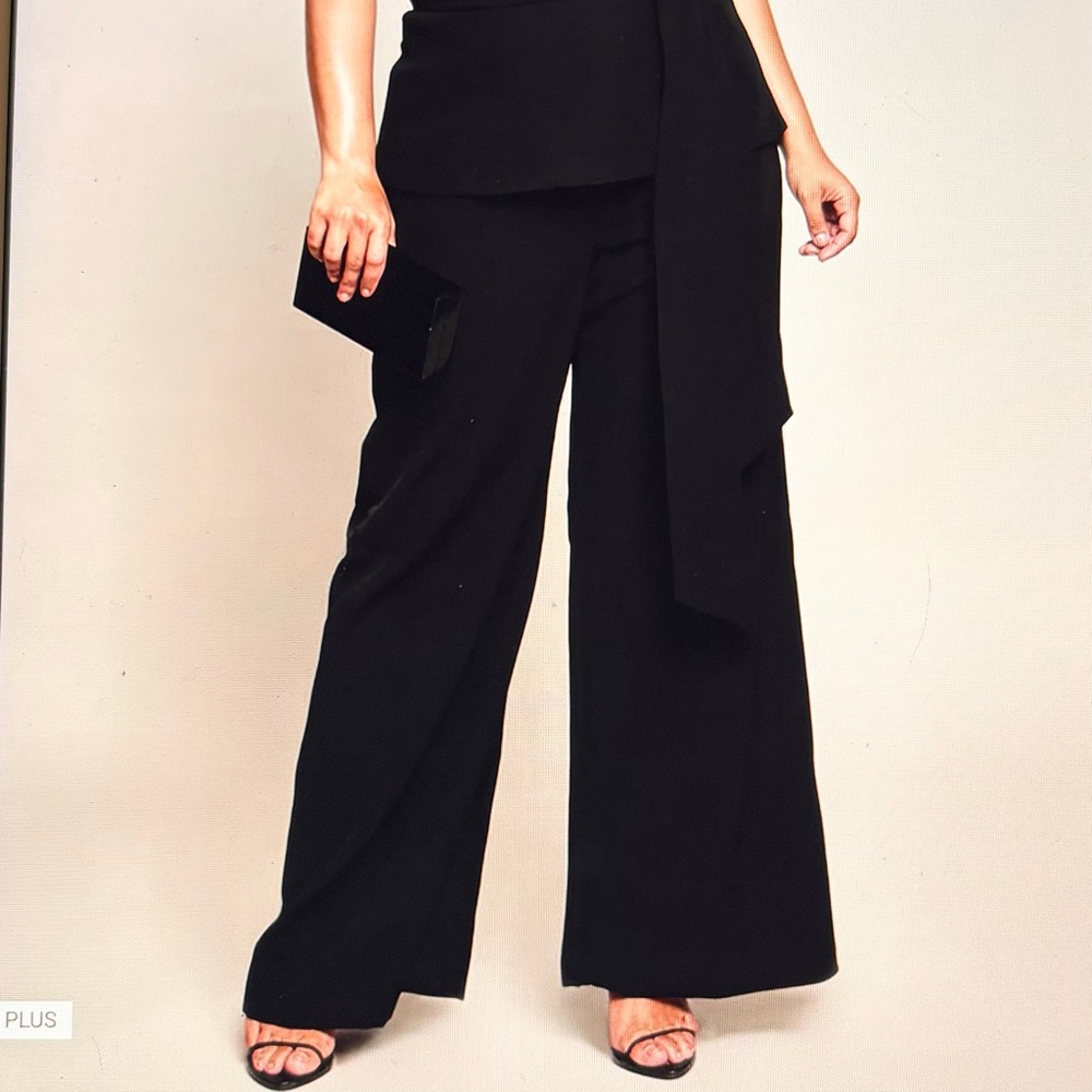 Plus Size Black High-Waist Wide-Leg Trousers 18W Y2K Modern Chic